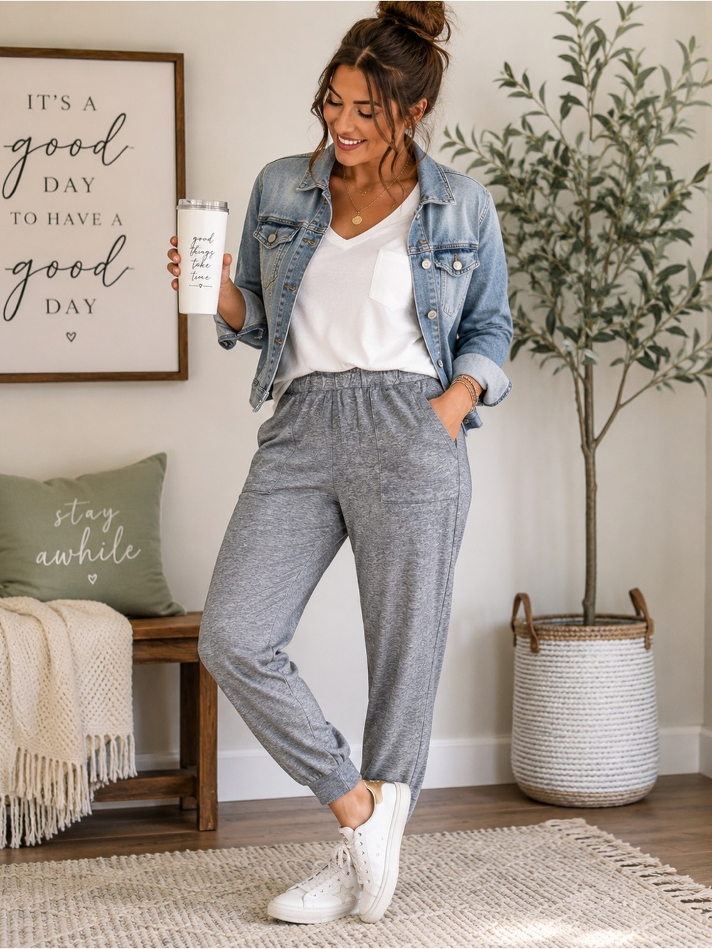 Marilyn Monroe Women’s Gray Heather Jogger Pants Size L Pull On Stretch Pockets